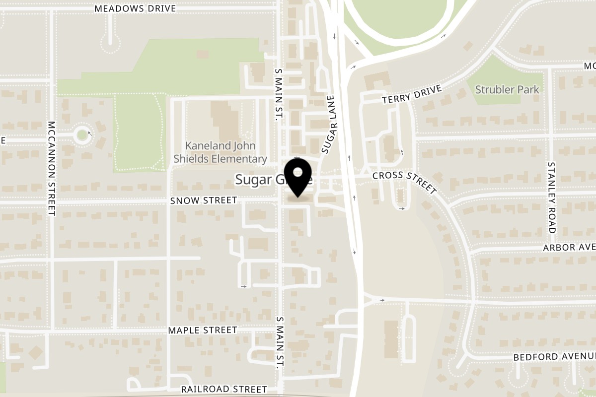 Map showing the location of Genoa Pizza on 44 Cross St in Sugar Grove